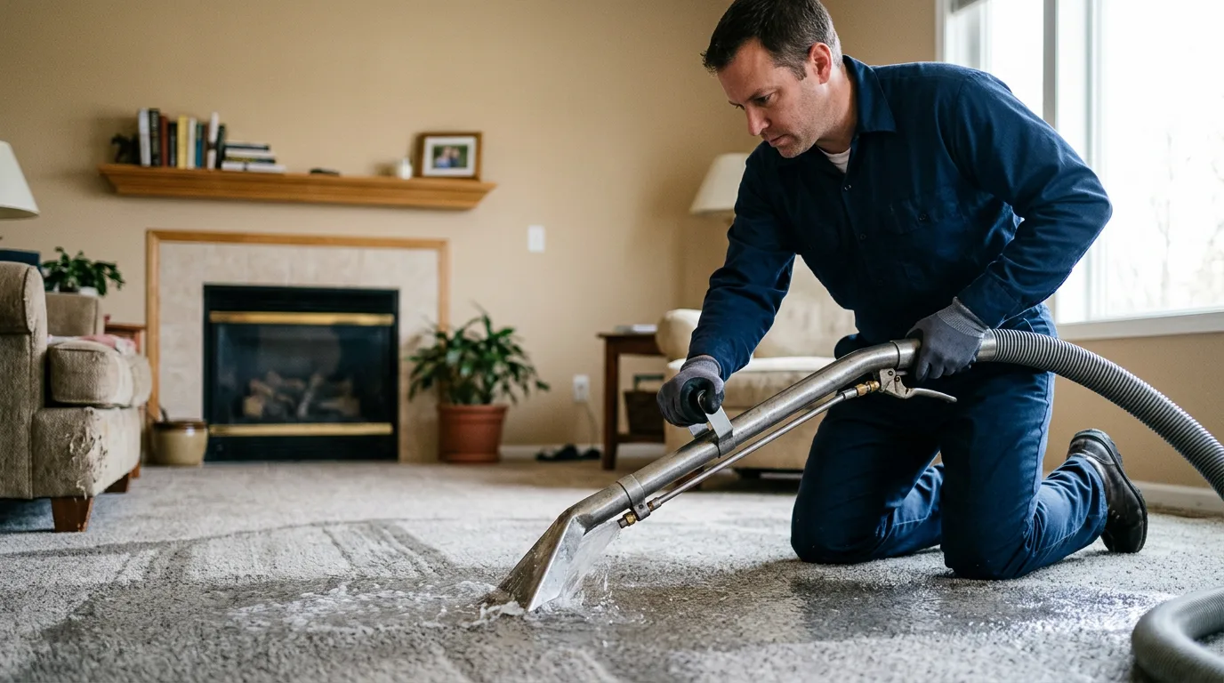 Water damage restoration technician working near Denison, TX